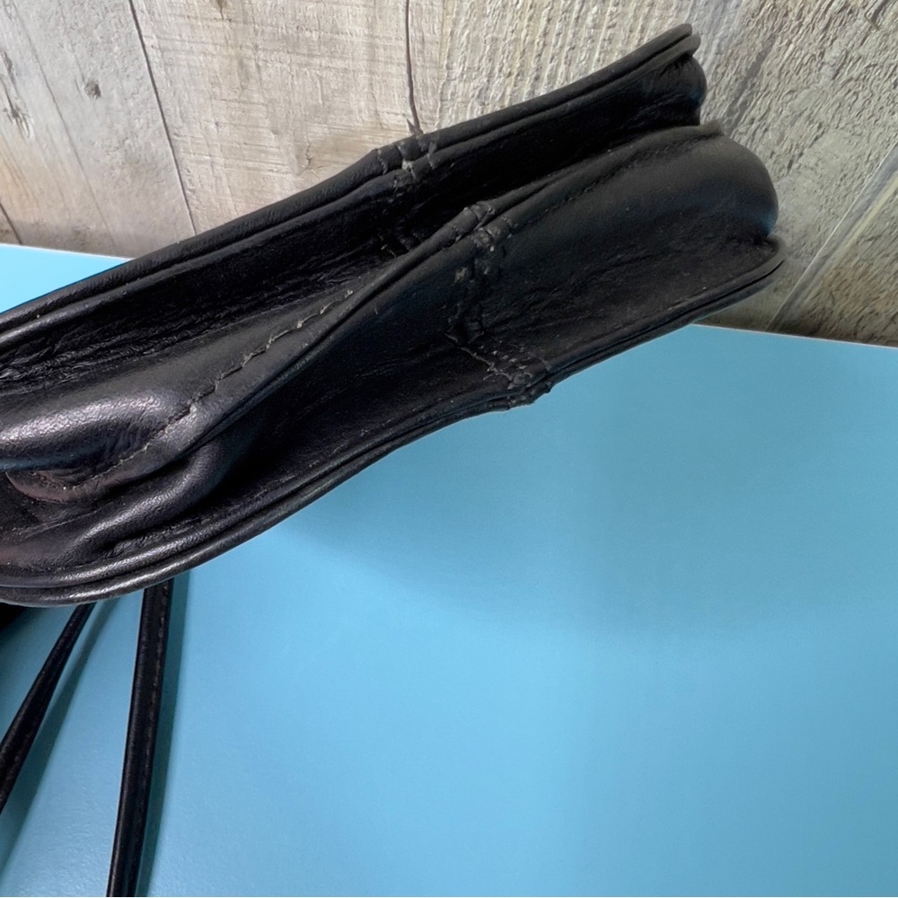 9 & Co. Black Leather Pouch 8-1/2”x6”x2” with Snap Closure and Long Strap 28” - Picture 5 of 7